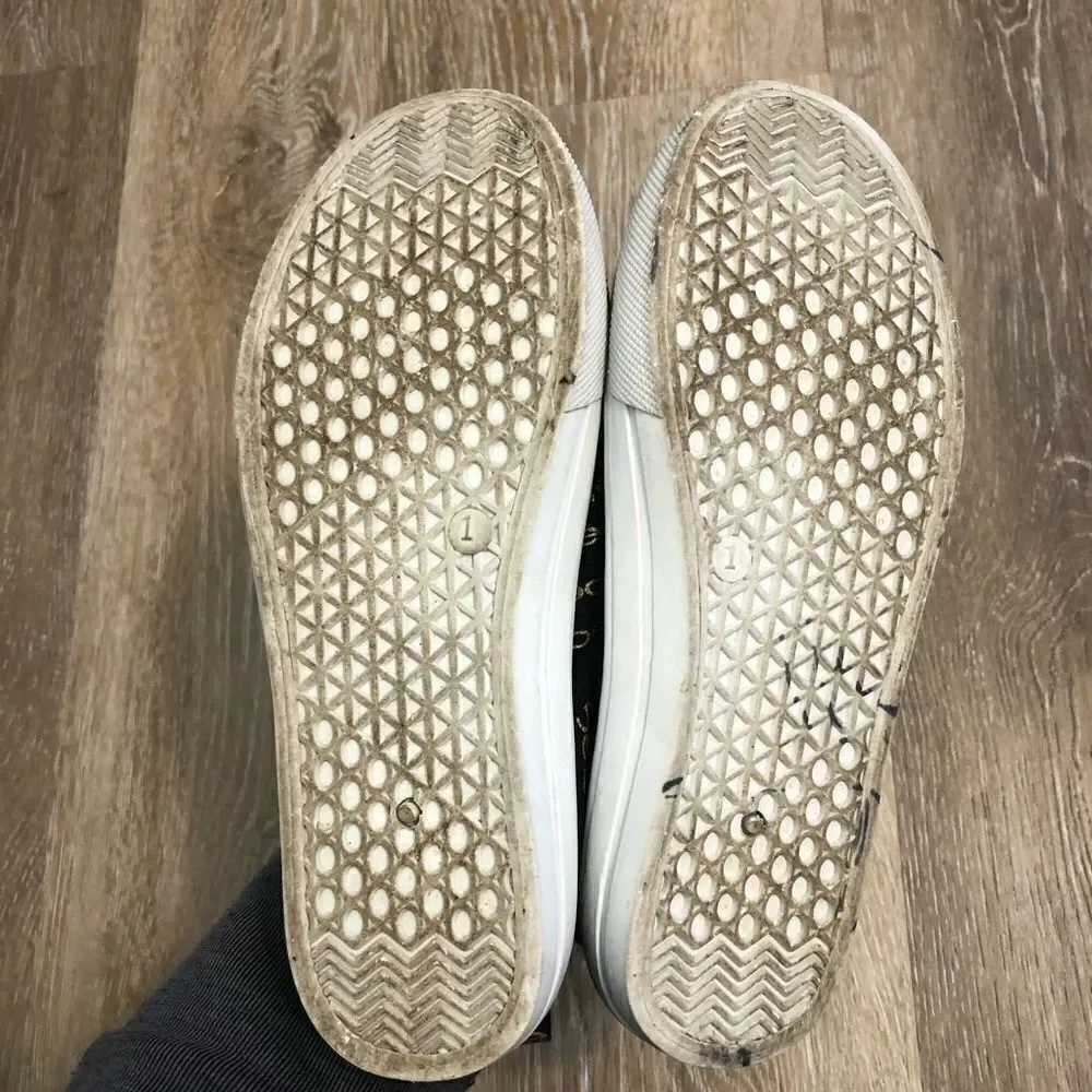Bebe Girls Size 1 Black Gold Logo Slip-On Sneakers Shoes